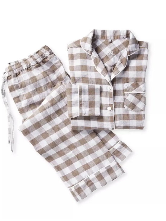 Serena & Lily Other - Serena & Lily Cream and Tan Gingham Cotton Pajama Set - Notched Collar